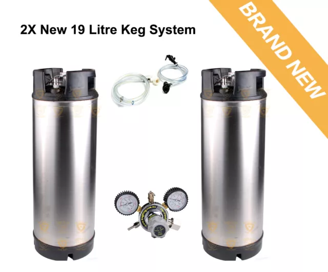 2X New 19L Stainless Steel Keg System w/ Picnic Tap Co2 Regulator Disconnects