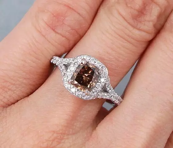 14K White Gold Plated 1Ct Cushion Cut Lab-Created Chocolate Diamond Wedding Ring