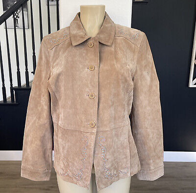 BRANDON THOMAS Tan Brown And Bread  With Turquoise accent￼ LEATHER Jacket Large