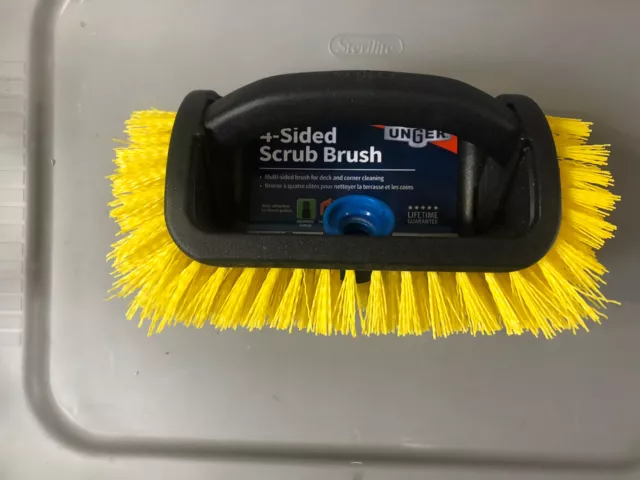 Unger Scrub Brush Lock On Pole 4 Sides Handheld Scrubbing Stiff Outdoor Yellow
