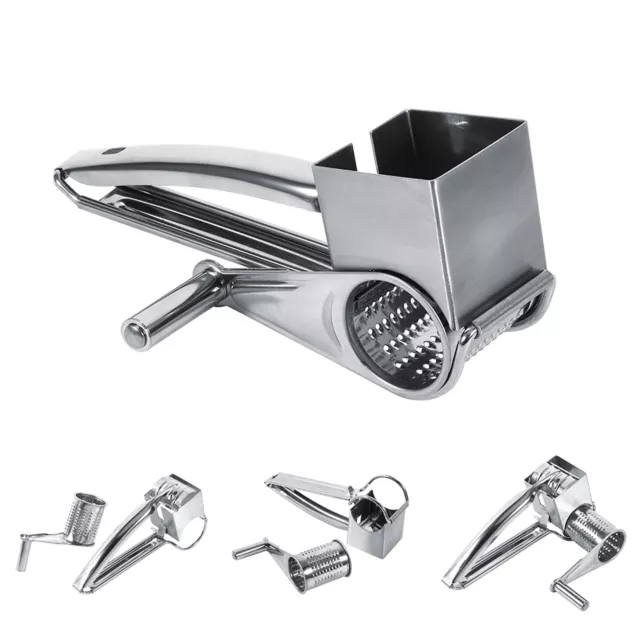 Multifunction Rotary Cheese Grater Hand Held Cut Slicer Stainless Steel Sliver