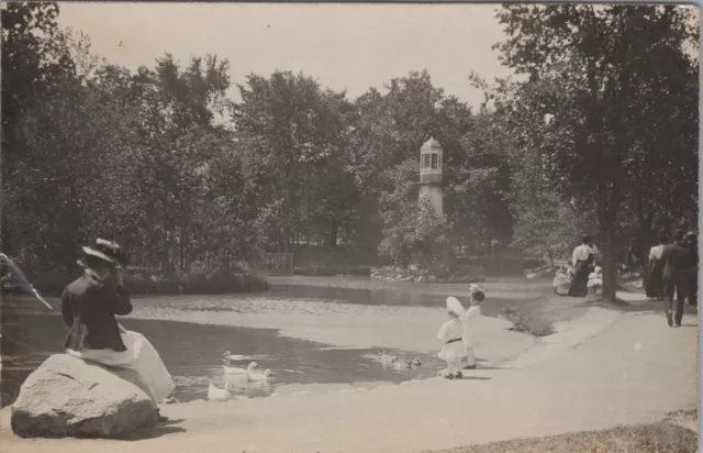 MR ALE RPPC c1910s Detroit MI Michigan Birds Water People Palmer Park UNP  1383