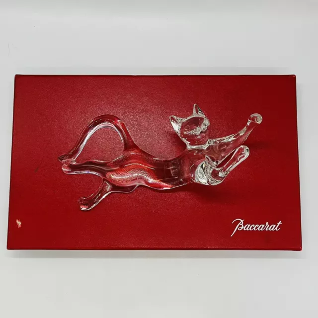 Baccarat Signed Crystal France w/ Box "Stretching Cat" ~ 6.25" x 2.75" x 1.75"
