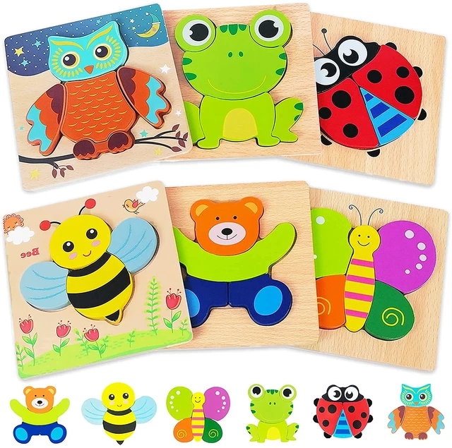 Wooden Puzzles Toddler Toys 6 Pack Animal Jigsaw Puzzles Montessori Educational