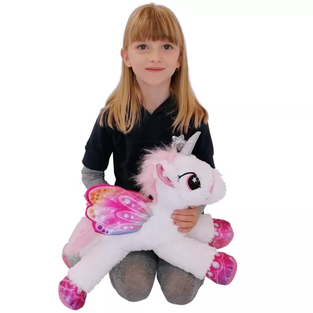 Peluche Unicorno Bianco 50cm Pony Cavallo Magico con Ali