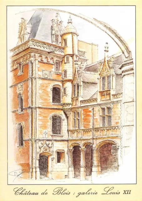 CP Postcard Illustration MICHEL PERREARD château de Blois galerie Louis XII