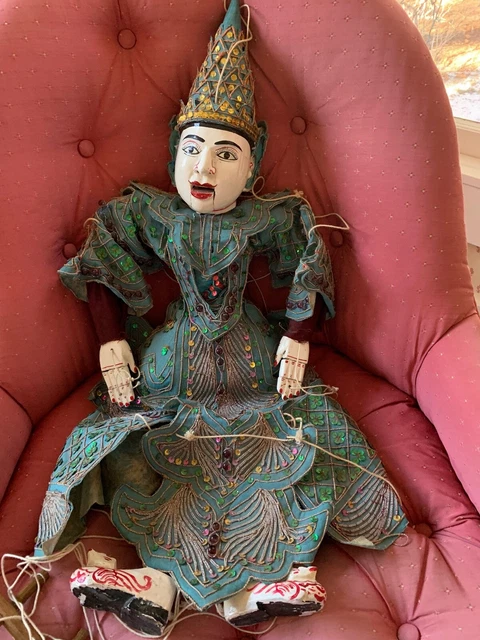 30" Burmese Vintage Puppet Wooden String Doll, Good Condition