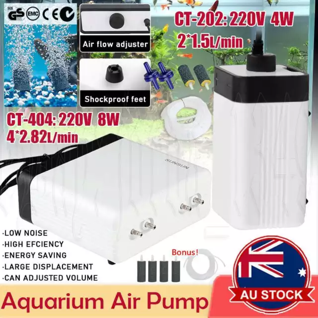 Aquarium Oxygen Pump Aqua Fish Tank Pond Air Bubble Disk Stone Aerator 4 Outlets