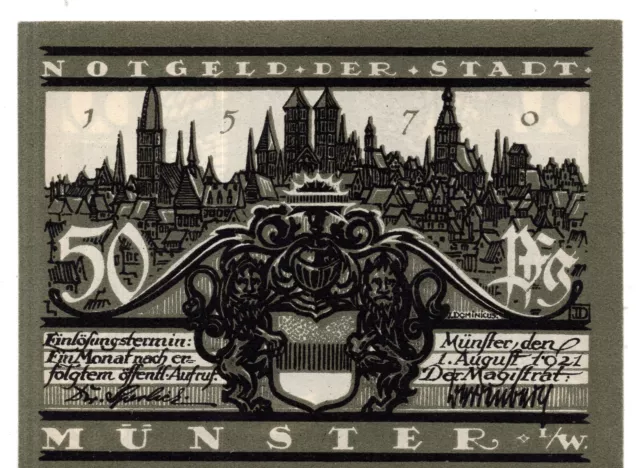 1921 Germany Notgeld Munster 50 Pfennig Note (E174)