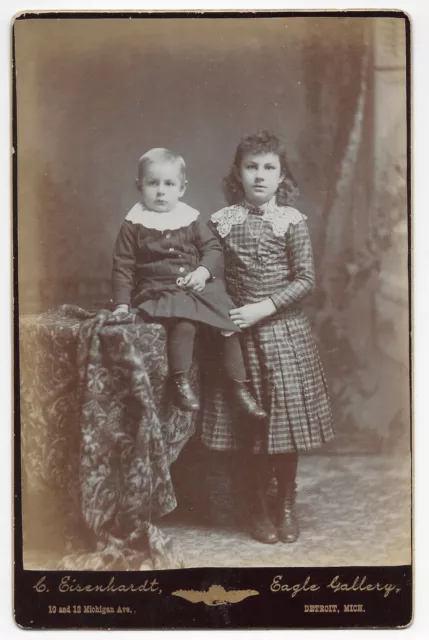 Antique Cabinet Card C1880 Lovely Children Photographer Eisenhardt Detroit Mich.