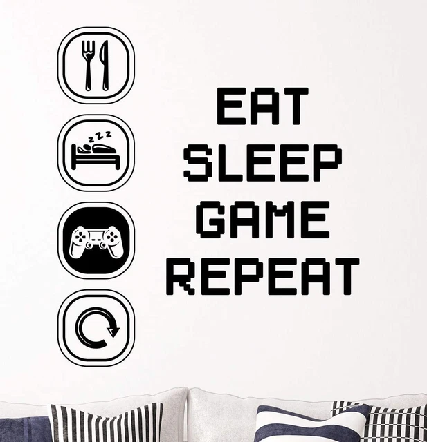 Adesivo da parete per cameretta dei bambini motivo: Eat Sleep Game Repat (46