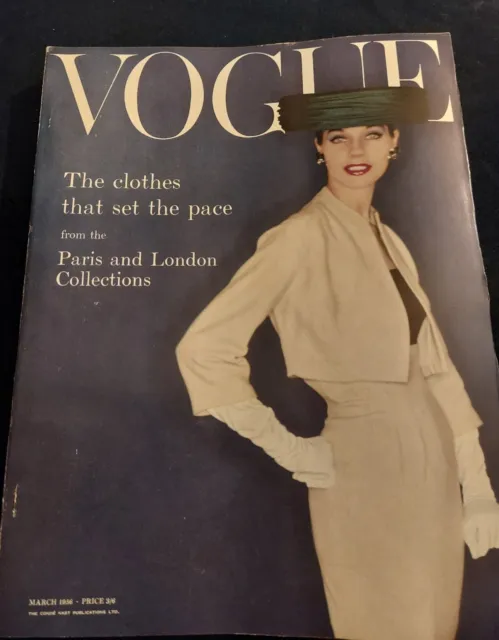 Rare Vintage VOGUE Magazine UK MARCH 1956 London Paris Collections