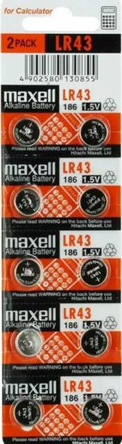 Strip of 10 Fresh Maxell LR1130 (189) 1.5v Alkaline Batteries
