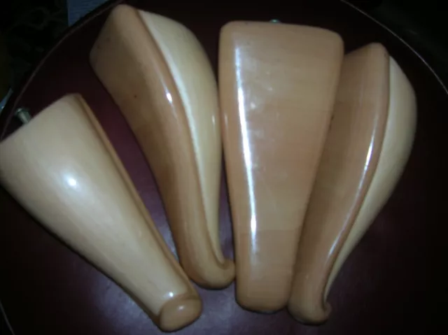 LOT of  4 FURNITURE  LEGS Beige  Lacquer   8 in x 4 in width with 8 Screws