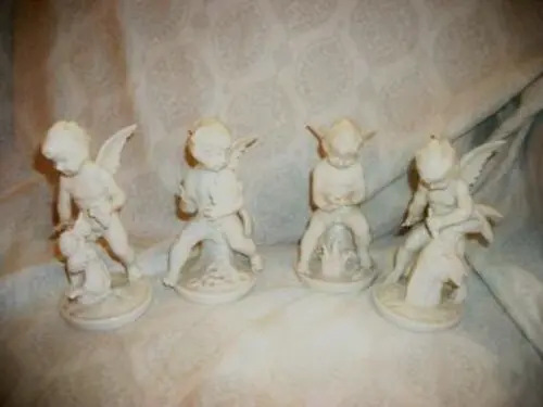 Vintage Dresden Germany Cherub Figurines 4 Seasons White Porcelain Angels Set 4