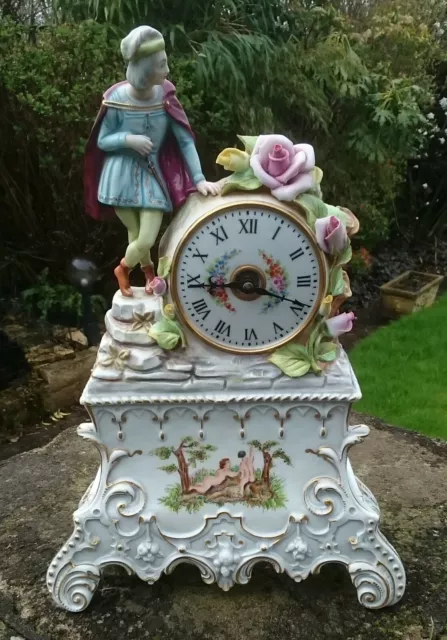 Stunning Large Continental Capodimonte Naples Porcelain Mantel Clock Paris Style