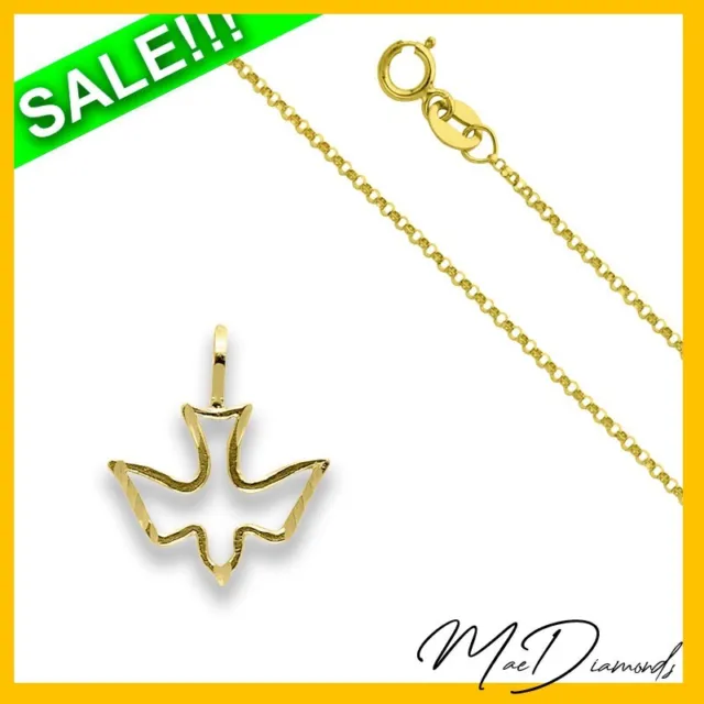 Religious Holy Spirit Dove Pendant Necklace In 14K Solid Yellow Gold ON SALE!!!