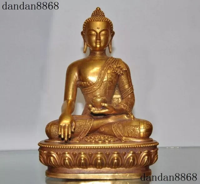 Tibet Buddhism bronze 24k gold Gilt Shakyamuni Sakyamuni Medicine Buddha Statue