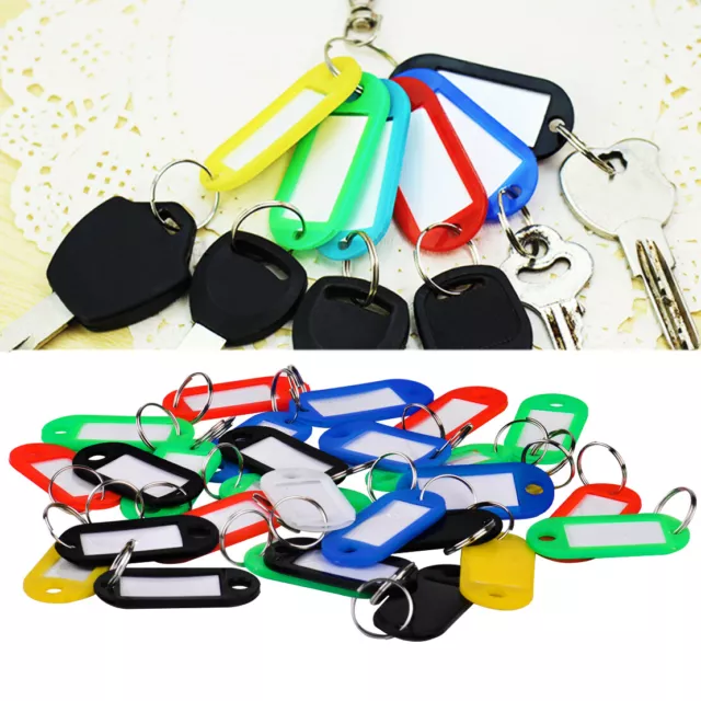 100x Mixed Plastic Key Ring Tag Name Card ID Label Keyring Travel Luggage New