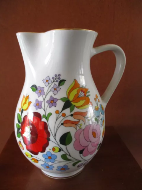 Kalocsa Hungarian Hand Painted Floral Design Pitcher Jug Vase