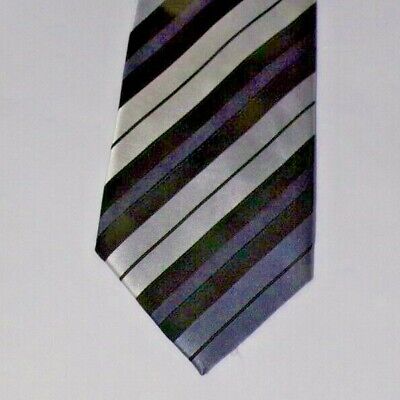 Geoffrey Beene Black, Blue and Silver Striped 100% Silk Tie