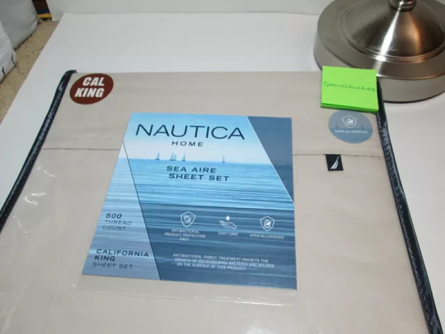 Nautica  Hypo-Allergenic Sea Aire Cal King Sheet Set Antibacterial ~ Khaki Beige