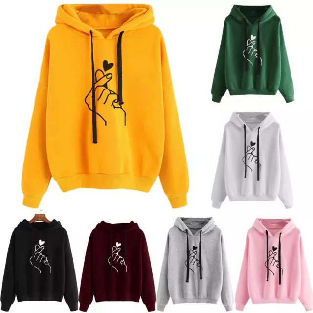 Womens Hooded Shirt Long Sleeve Ladies Blouse Loose Hoodies Sweatshirt Tops US