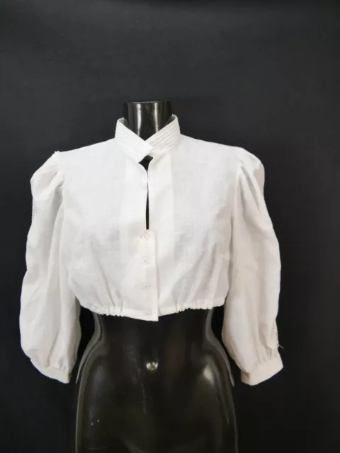 Camicia Dirndl taglia 42 bianca camicetta per misto cotone Dirndl con pizzo B10072