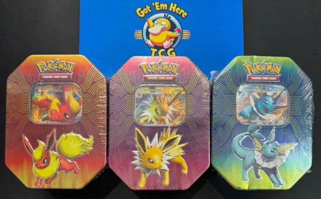 Pokémon TCG: Elemental Powers Tin Set of 3 - Jolteon GX Vaporeon GX Flareon GX