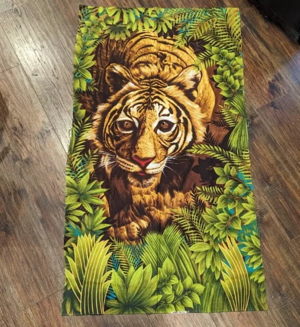 Vintage Wesco Reltex Tiger In Jungle  Fabric Art Panel