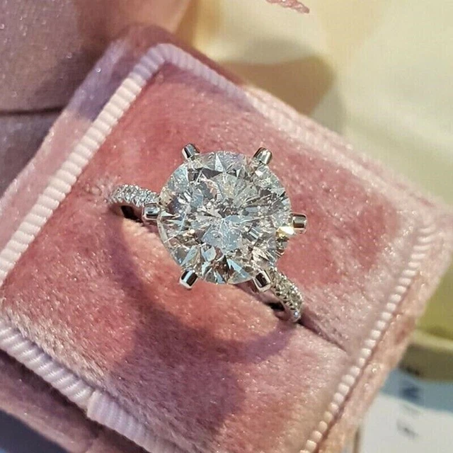 Bague De Fiançailles Solitaire En Argent 925 - Diamant Simulé Rond 3 Carats, Taille Personnalisable, Fait Main En Inde