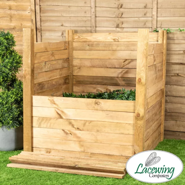 Wooden Compost Bin Composter Garden Outdoor Slatted Easy Load 1000L Lacewing