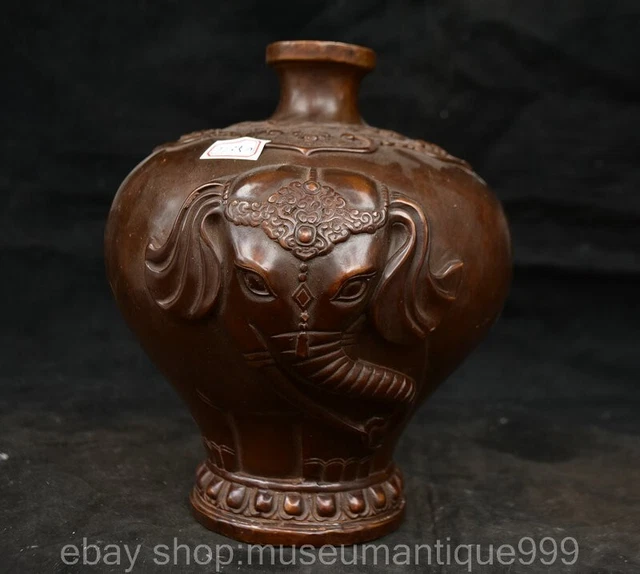 9.2" Marked Chinese Copper Bronze Dynasty Palace Elephant ear Vase Bottle