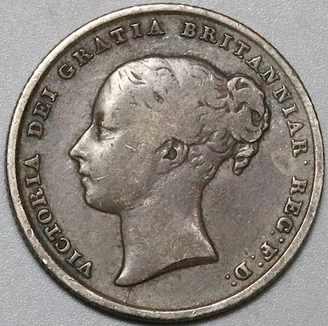 1845 Victoria Shilling Great Britain Sterling Silver Coin (22070409R)