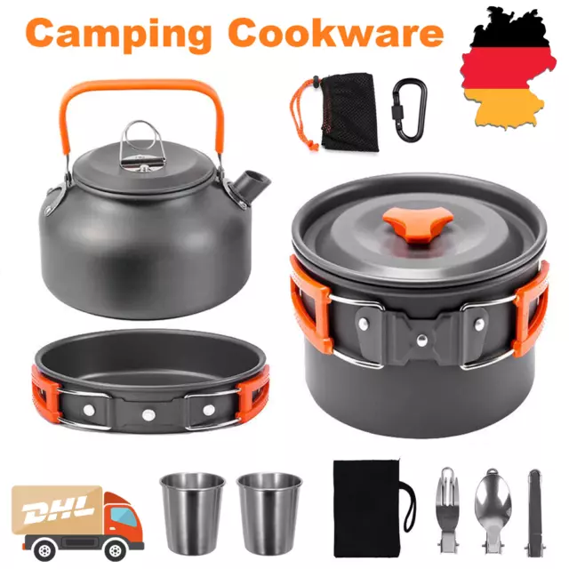 Camping Kochgeschirr Kochtopf 2-3 Person Outdoor-Töpfe Bratpfanne Kettle Kit