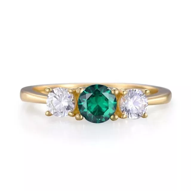 Ladies 9 Carat Gold & Sterling 925 Silver White Sapphire & Emerald Eternity Ring