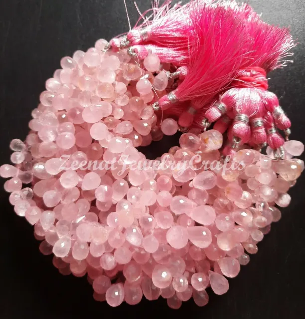 8" quartz rose naturel à facettes briolette gouttes perles de pierres...
