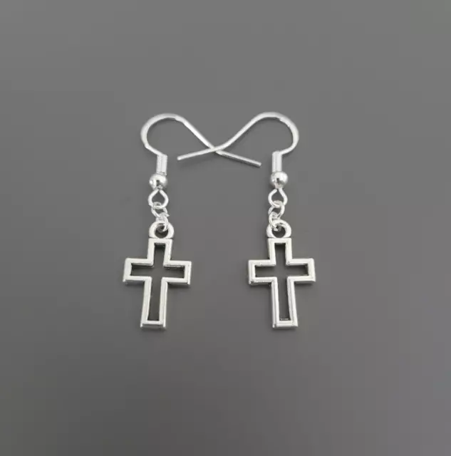 925 Sterlingsilber Haken Christentum Kreuz Charm Ohrring hängen Geschenk Schmuck