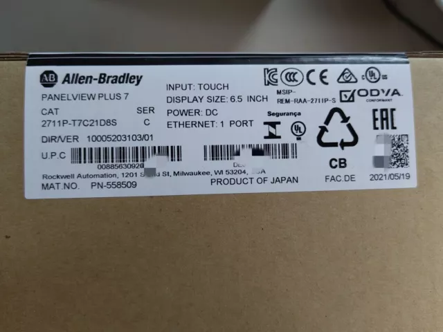 New 2711PT7C21D8S Allen Bradley 2711P-T7C21D8S Ser C Panelview Plus 7 Terminal