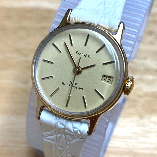 VINTAGE TIMEX LADY Gold Tone Leather Band WR HandWind Mechanical Watch