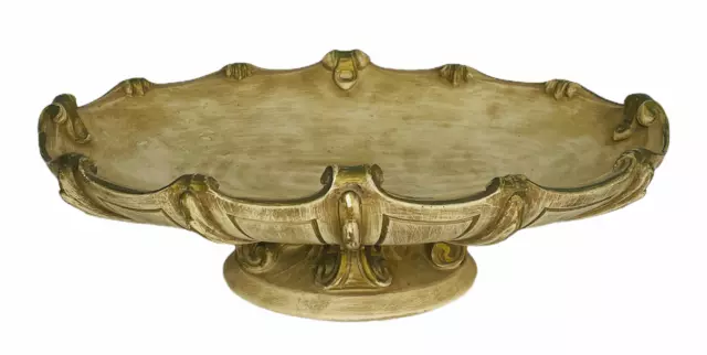 VINTAGE LARGE BEIGE CERAMIC PEDESTAL DISH CENTERPIECE BOWL Brown Tan Curves