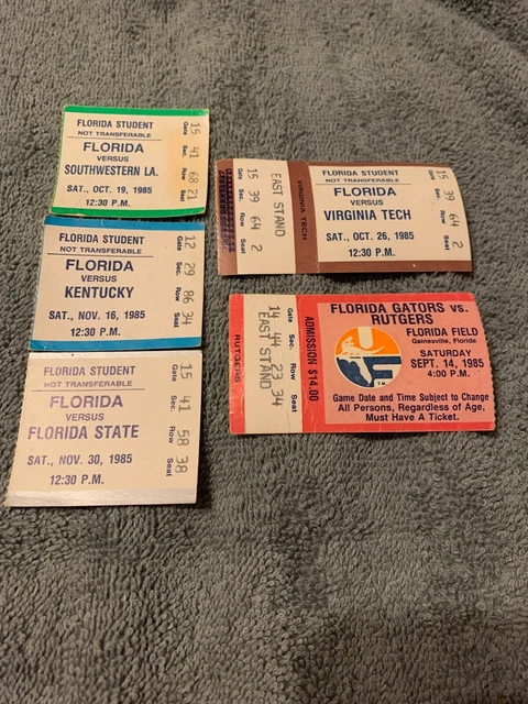 1985 FLORIDA GATORS FOOTBALL TICKET STUBS 6 Different Games Used