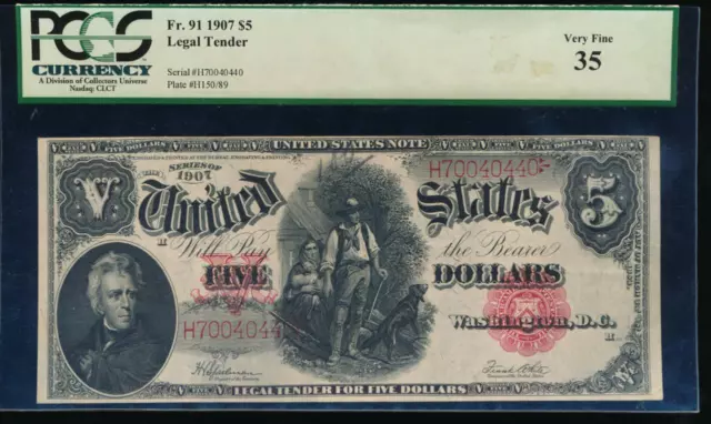 AC Fr 91 1907 $5 Legal Tender PCGS 35