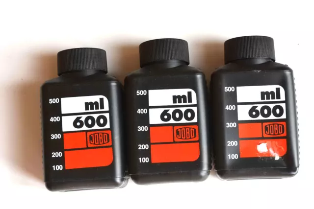 3 botellas de almacenamiento Jobo de cuello ancho negras 600ml, botellas de laboratorio fotográfico.