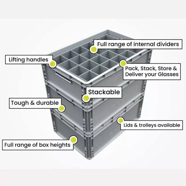 Glassware Storage Crates for Champagne Flutes, Wine Glasses, Pints and Hiballs 2