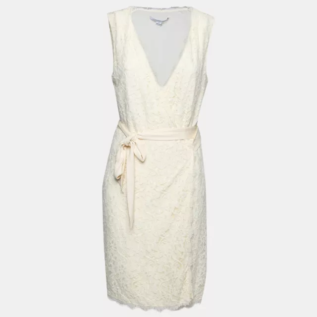 Diane Von Furstenberg Cream Lace Wrap Dress L