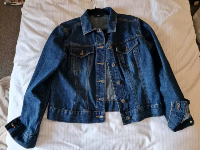 Ladies Marks And Spencers Dark Denim Cropped Jacket Size 14