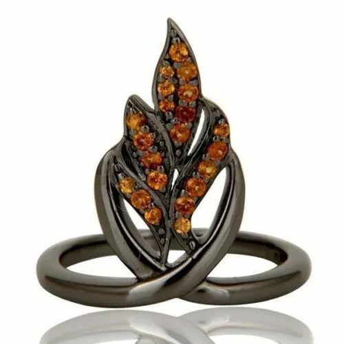 Black Rhodium Ring 925 Sterling Silver Natural Spessartite Ring Designer Jewelry