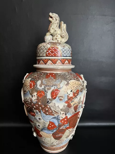 Antike Asiatika Kunst Vase Satsuma ~ Meijivase ~ Japan Krieger Jäger Antik ~1900