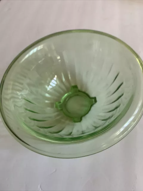 USA Glass Vaseline Green Handled Batter Mixing Bowl D & B Uranium Glass  1930's